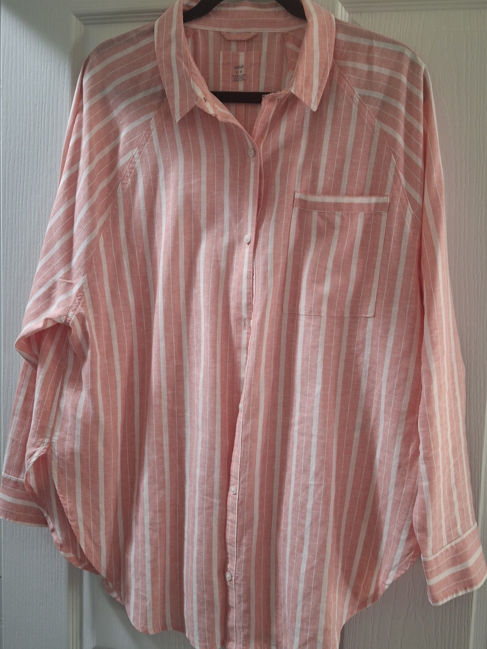 Aerie Pink and White Striped Casual Button-Down Shirt